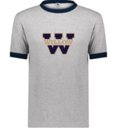 MENS GREY/NAVY RINGER TSHIRT WITH SCREENED (WILLOW W) LOGO