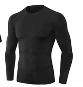 UNISEX BLACK TIGHT FIT LONG SLEEVE COMPRESSION SHIRT W SCREENED CENTER CHEST LOGO