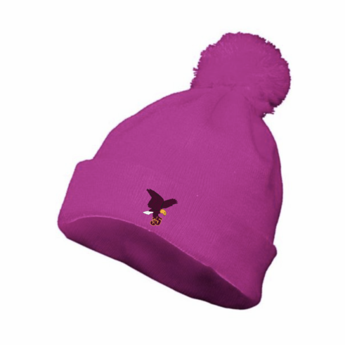 PINK POM BEANIE WITH EMBROIDERED LOGO