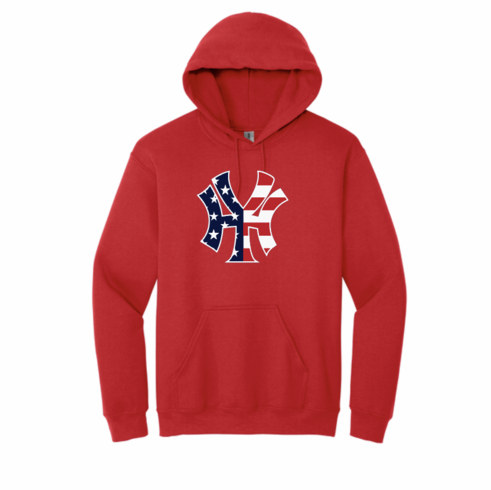 RED NY GILDAN UNISEX COTTONHODDED SWEATSHIRT 