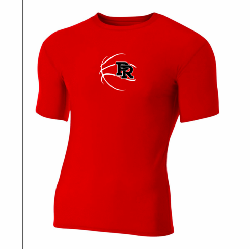 RED SHORT SLEEVE TIGHT COMPRESSION SHIRT WITH SCREENED LOGO