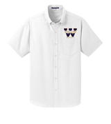 SHORT SLEEVE WHITEM MENS OXFORD BUTTON DOWN SHIRT WITH EMBROIDERED LOGO