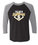 SOFT UNISEX DARK GREY BODY, HEATHER GREY SLEEVES RAGLAN SHIRT WITH SCREENED LOGO 