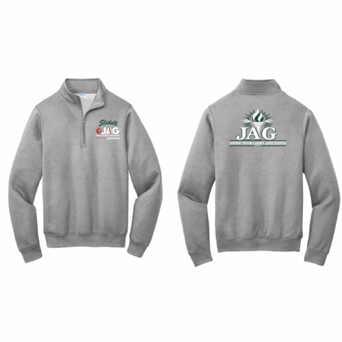SPORT GREY 1/4 ZIP. UNISEX SWEATSHIRT WITH SCREENED LOGOS FRONT AND BACK