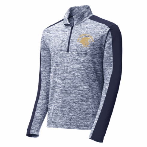UNISEX HEATHER NEVY 1/4 ZIP DRIFIT TOP WITH EMBROIDERED LION HEAD LOGO