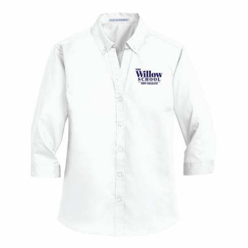 WHITE 1/4 SLEEVE DRESS SHIRT WITH THE WILLOW SCHOOL LOGO EMBROIDERED