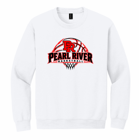 WHITE GILDAN UNISEX WHITE CREW SWEATSHIRT WITH SCREENED LOGO