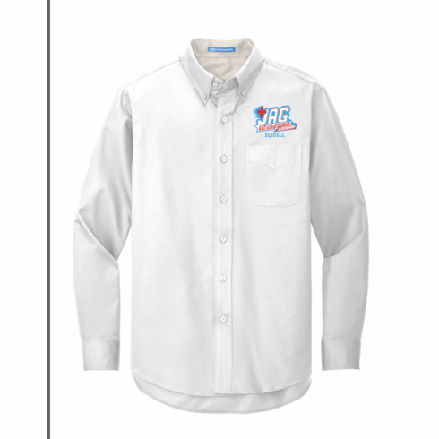 WHITE LONG SLEEVE OXFORD BUTTON DOWN WITH EMBROIDERED LOGO