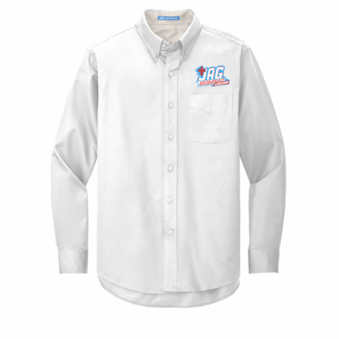 WHITE LONG SLEEVE OXFORD BUTTON DOWN WITH EMBROIDERED LOGO