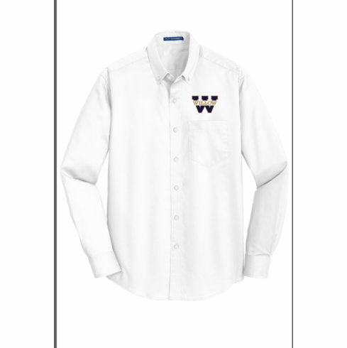 WHITE MENS OXFORD BUTTON DOWN SHIRT WITH W EMBROIDERED LOGO