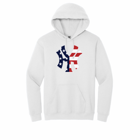 WHITE NY GILDAN HOODED SWEATSHIRT 
