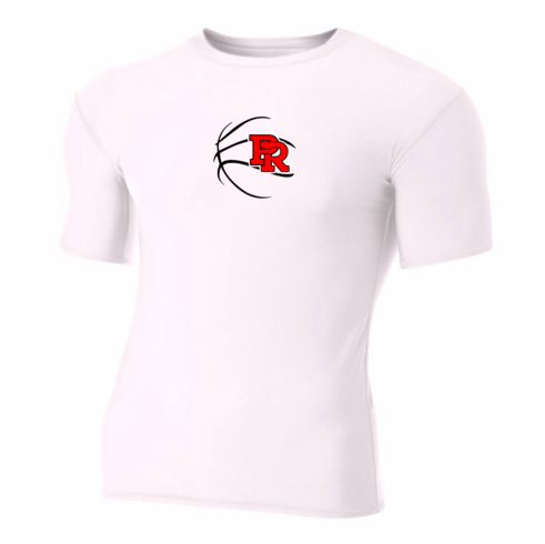 WHITE SHORT SLEEVE TIGHT COMPRESSION SHIRT WITH SCREENED LOGO