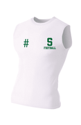 *MANDATORY* WHITE SLEEVELESS TIGHT COMPRESSION SHIRT W SCREENED LOGO AND #