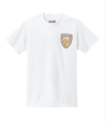 WHITE TIGHT FIT COMPRESSION SHIRT-SHORT SLEEVE WITH LEFT CHEST SCREENED LOGO & #