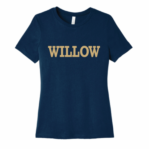 WOMENS BELLA NAVY TSHIRT WITH SCREENED WILLOW LOGO
