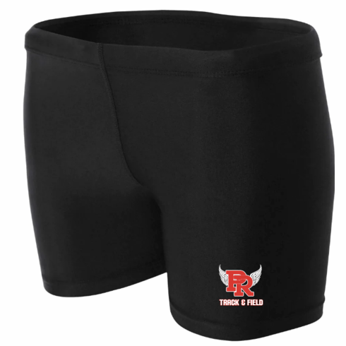 WOMENS BLACK COMPRESSION RUNNING SHORT WITH SCREENED LOGO