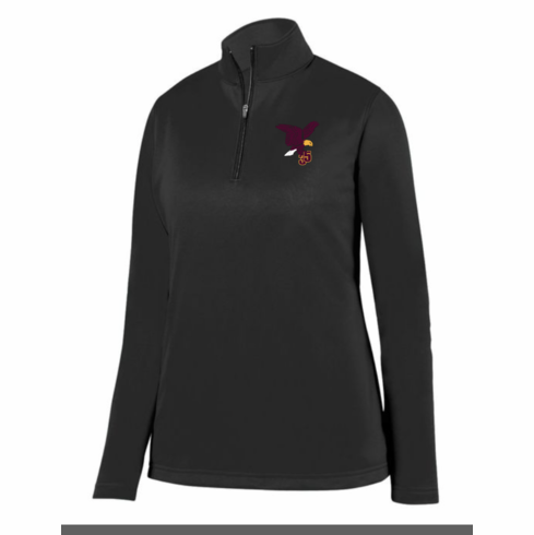 WOMENS BLACK LIGHT WEIGHT 1/4 ZIP DRIFIT TOP WITH EMBROIDERED LOGO