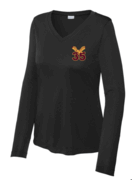 WOMENS BLACK LONG SLEEVE VNECK DRIFIT SHIRT WITH EMBROIDERED LOGO 