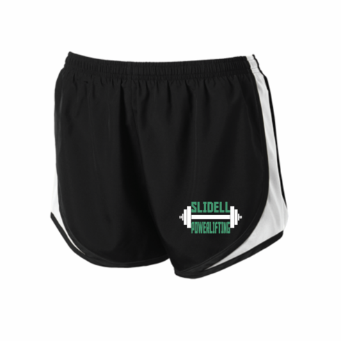 WOMENS BLACK/WHITE RUNNING SHORT W SCREENED LOGO