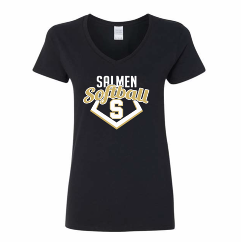WOMENS GILDAN BLACK COTTON VNECK WITH SCREENED LOGO