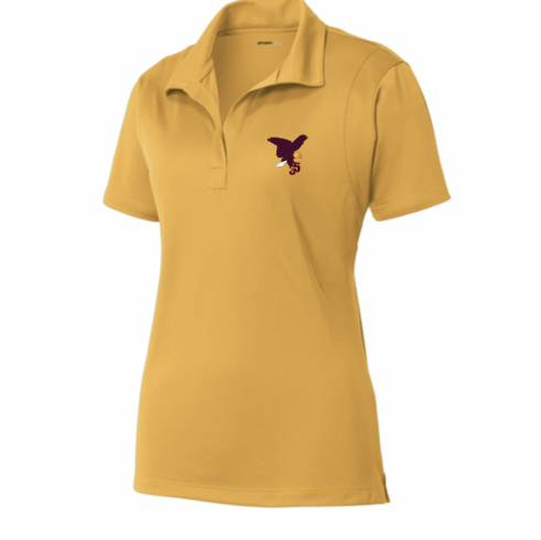 WOMENS GOLD DRIFIT POLO WITH EMBROIDERED LOGO