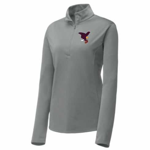 WOMENS GREY LIGHT WEIGHT 1/4 ZIP DRIFIT TOP WITH EMBROIDERED LOGO