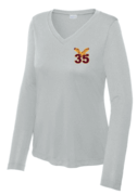 WOMENS GREY LONG SLEEVE VNECK DRIFIT SHIRT WITH EMBROIDERED LOGO 