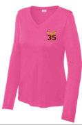 WOMENS HOT PINK LONG SLEEVE VNECK DRIFIT SHIRT WITH EMBROIDERED LOGO 
