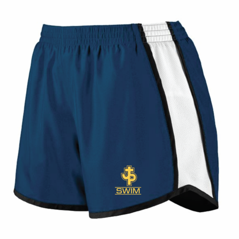 WOMENS NAVY/BLACK/WHITE RUNNING SHORT (W LINER) & SCREENED LOGO