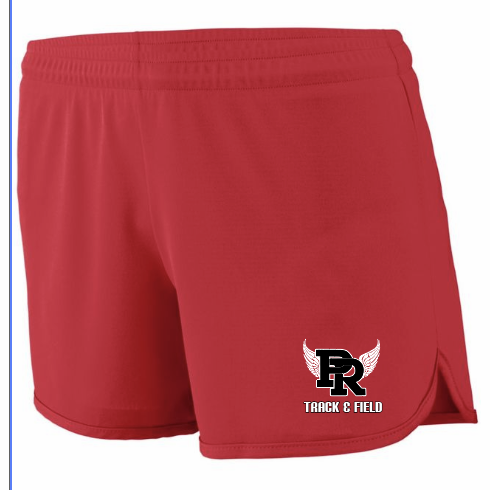 WOMENS RED DRIFIT TRACK SHORT WITH SCREENED LOGO