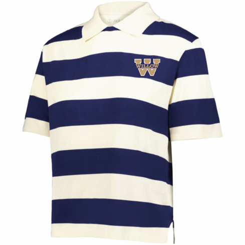 WOMENS STREET POLO NAVY/WHITE STRIPED WITH (WILLOW W) LOGO EMBROIDERED