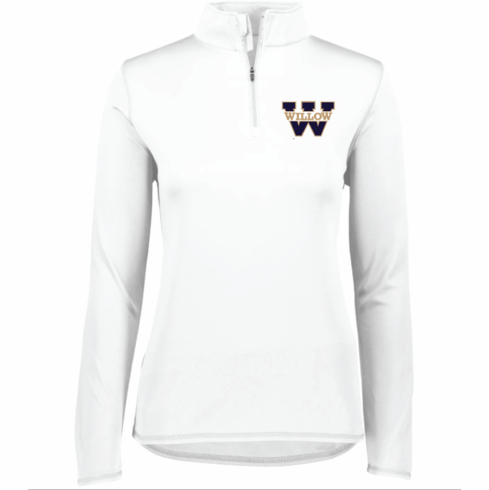 WOMENS WHITE DRIFIT 1/4 ZIP LONGSLEEVE WITH EMBROIDERED W LOGO 