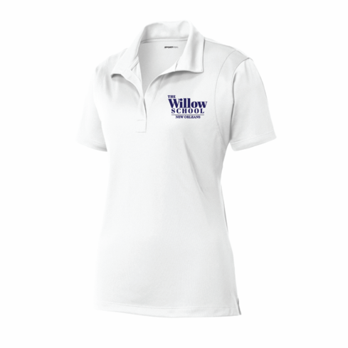 WOMENS WHITE DRIFIT POLO WITH (THE WILLOW SCHOOL) LOGO EMBROIDERED