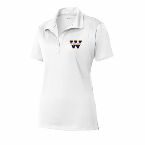 WOMENS WHITE DRIFIT POLO WITH W EMBROIDERED LOGO