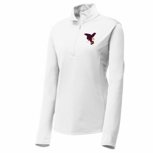 WOMENS WHITE LIGHT WEIGHT 1/4 ZIP DRIFIT TOP WITH EMBROIDERED LOGO