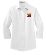 WOMENS WHITE OXFORD DRESS SHIRT 3/4 SLEEVE WITH EMBROIDERED LOGO
