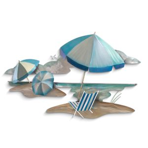 Beach Umbrella and Chairs Metal Wall Art CO175