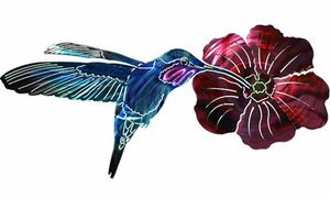 3D HUMMINGBIRD WITH FLOWER - METAL WALL ART 3D HUMMINGBIRD WITH FLOWER - METAL WALL ART