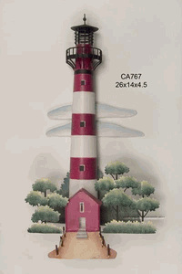 Assateaque - Red & White Striped  Lighthouse Metal Wall Art