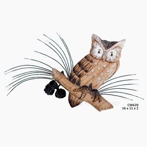 Hand Carved Owl on Pine Cone Branch Hand Carved Owl on Pine Cone Branch