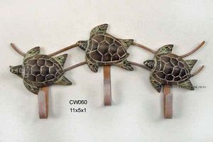 Hand Carved Wooden Sea Turtles Triple Hooks