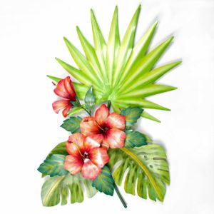 Hibiscus and Palmetto Leaf Spray Metal Wall Art Hibiscus and Palmetto Leaf Spray Metal Wall Art