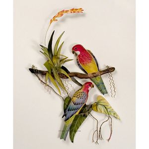 Rosellas Pair w/Bromeliads Metal Wall Art Decor Rosellas Pair w/Bromeliads Metal Wall Art Decor