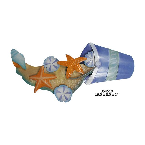 New Beach Pail w/Shells Metal Wall Art