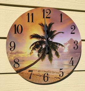 PALM TREE WITH SUNSET WALL CLOCK 13.5" PALM TREE WITH SUNSET WALL CLOCK 13.5"