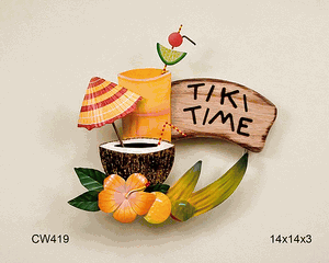 Tiki Time Sign W/Coconut Drink Tiki Time Sign W/Coconut Drink