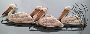 White Pelicans Swimming - Hand Carved Wood - CW327