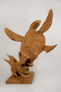 Xlg Sea Turtle Hand Carved on Base 