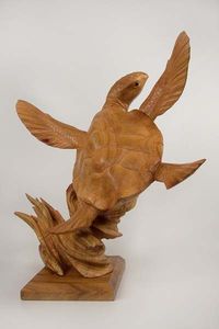 Xlg Sea Turtle Hand Carved on Base 