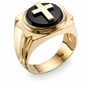 14K GOLD BLACK ONYX CROSS RING FOR MEN